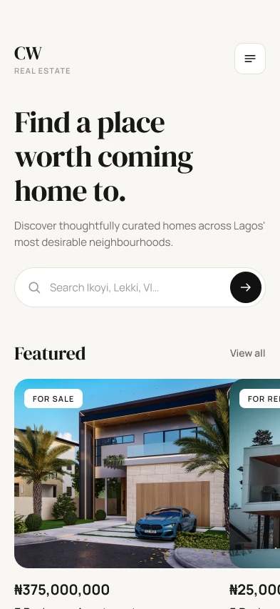 Homepage: Find a place worth coming home to., with search and featured listings