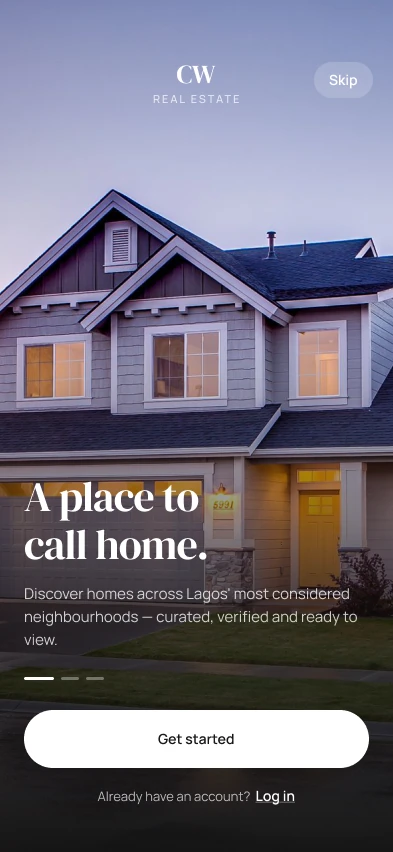 Onboarding screen: A place to call home.